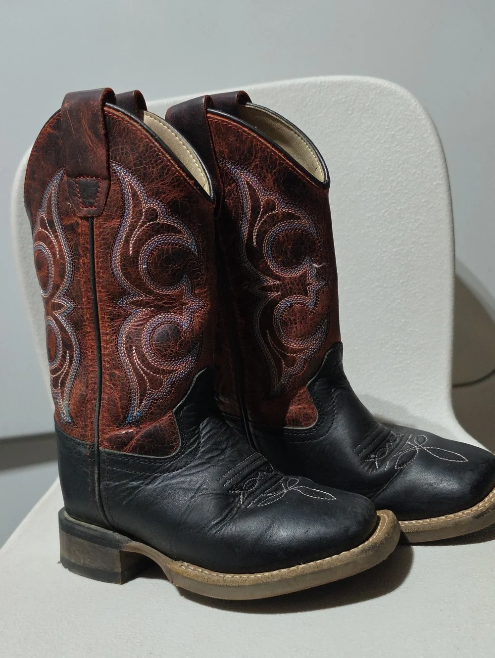 Old West Black Foot Brown Shaft Kids Cowboy Boots